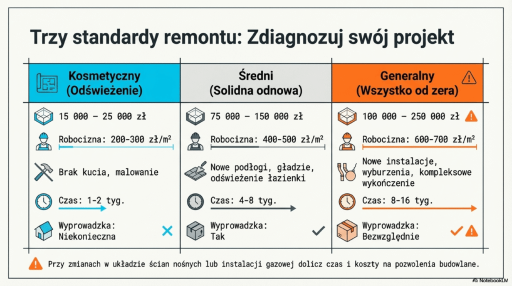 Trzy standardy remontu porównanIe