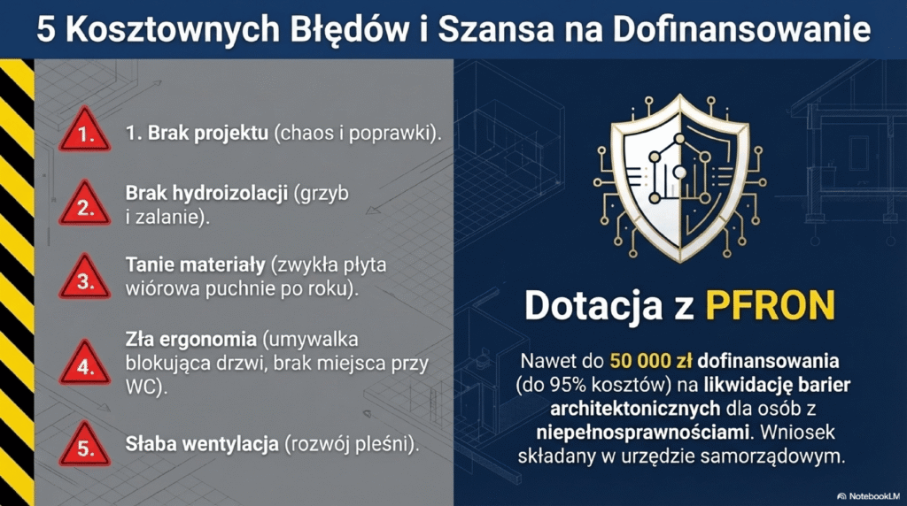 5 Kosztownych błędów i szansa na dofinansowanie remontu łazienki z PFRON-u 