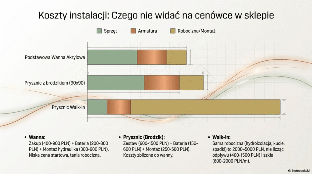 Porównanie kosztów instalacji w łazience wanny i prysznica